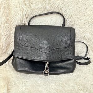 Rebecca Minkoff Two Way Black Leather Handbag Bag Crossbody Backpack Purse